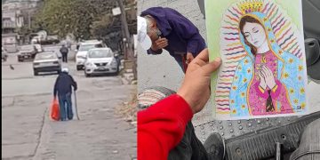 Nuevo León: Abuelito vende sus dibujos en Guadalupe para llevarle leche a sus nietos