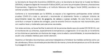 SEDECO, SEDESA, ADIP y cámaras empresariales no pediran pruebas COVID-19