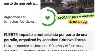 Solicitan apoyo para motociclista herido tras accidente con patrulla